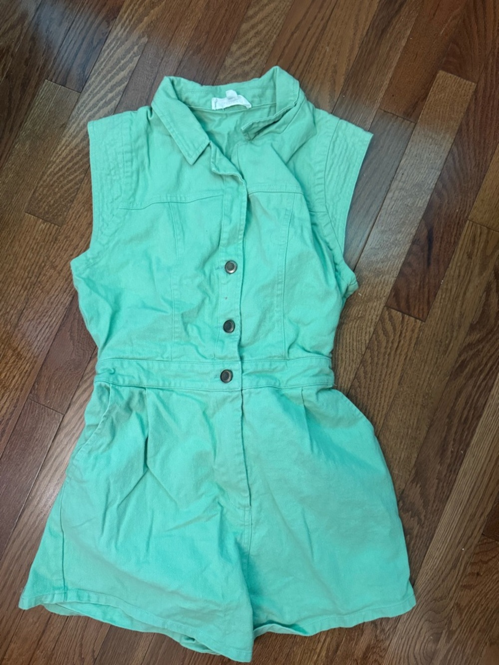 Sleeveless Green Button Romper